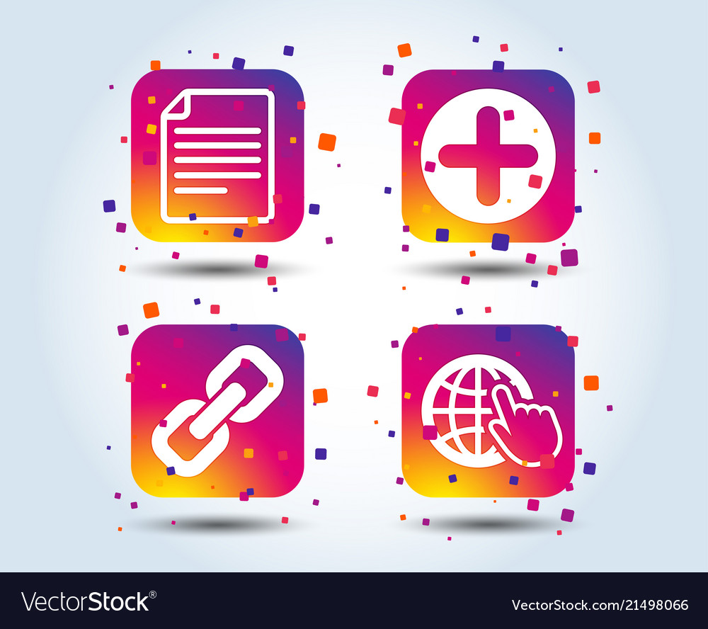 Plus circle and hyperlink signs file globe