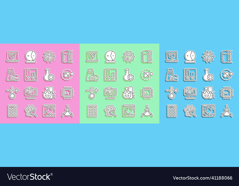 Set line drawing compass processor cpu atom vector image Set line drawing compass processor cpu atom