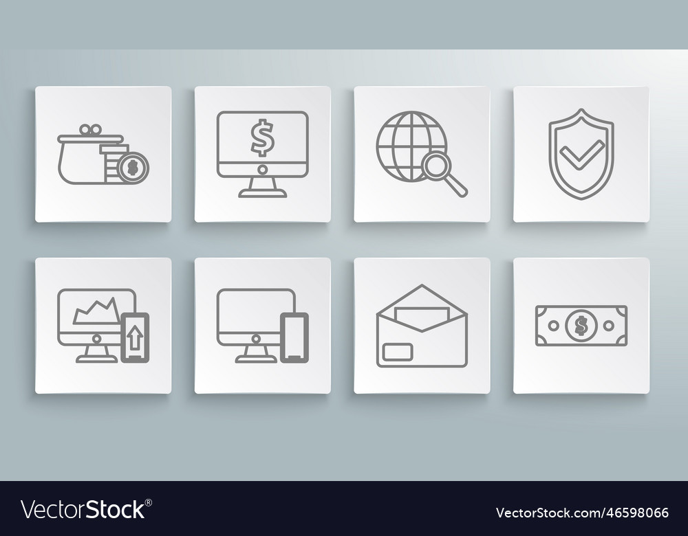 Set line financial chart or graph on the computer vector image Set line financial chart or graph on the computer