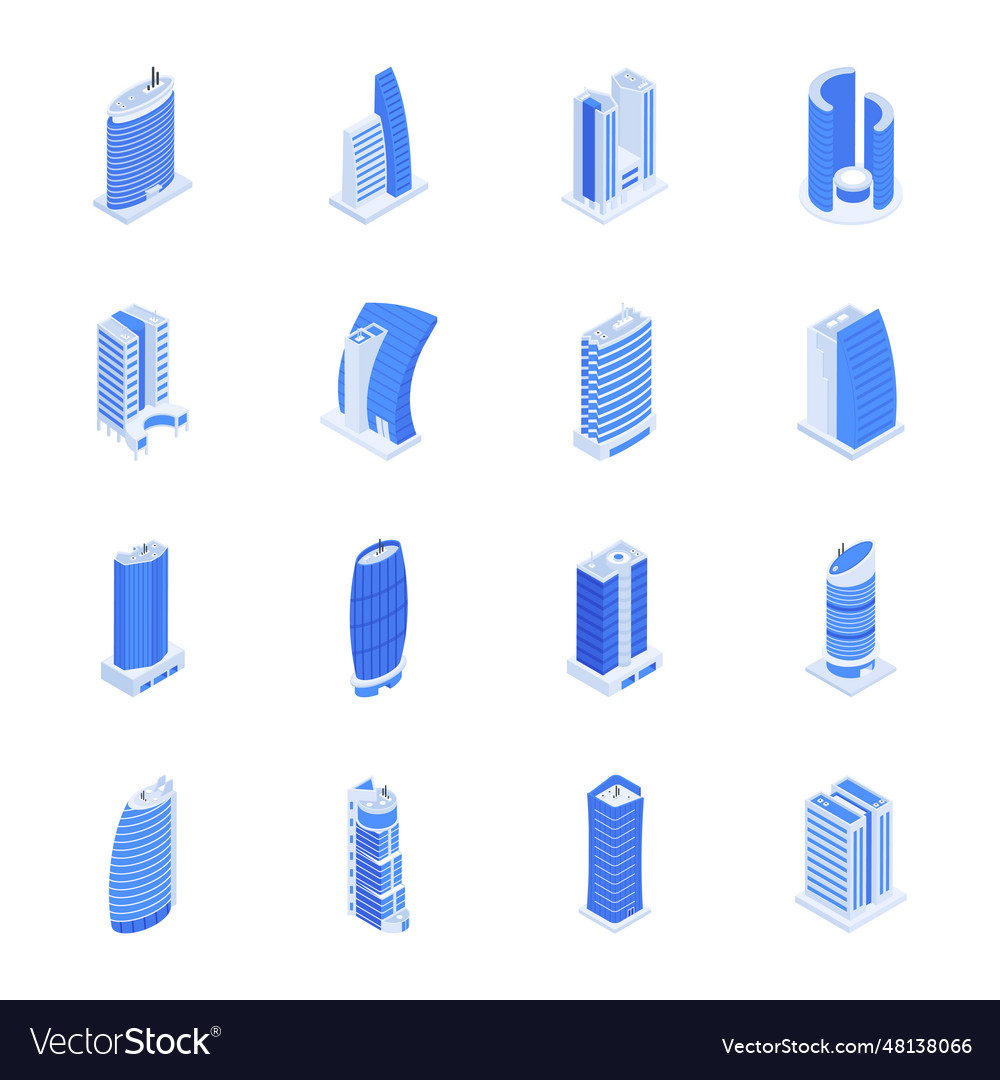 Set Of Business Towers Isometric Icons Royalty Free Vector