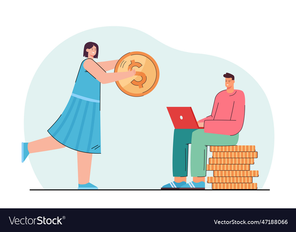 Young woman providing financial support to man