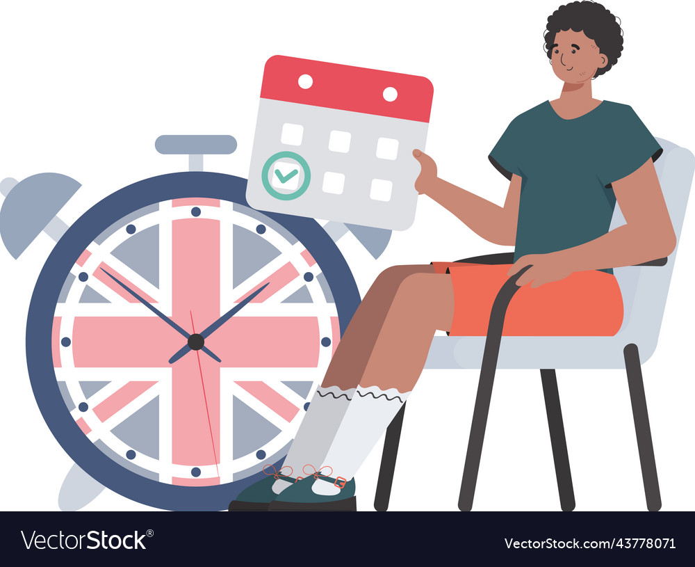 A man calendar with marked date and clock vector image A man calendar with marked date and clock