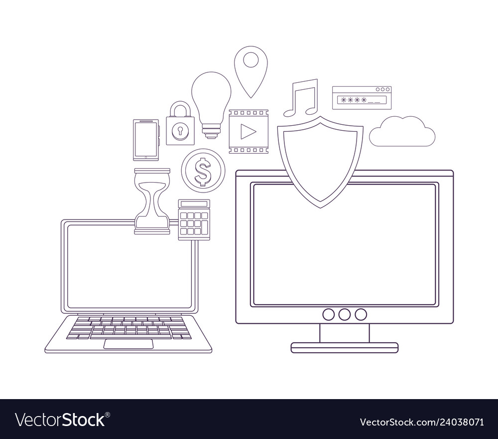 Computer with security symbol vector image Computer with security symbol