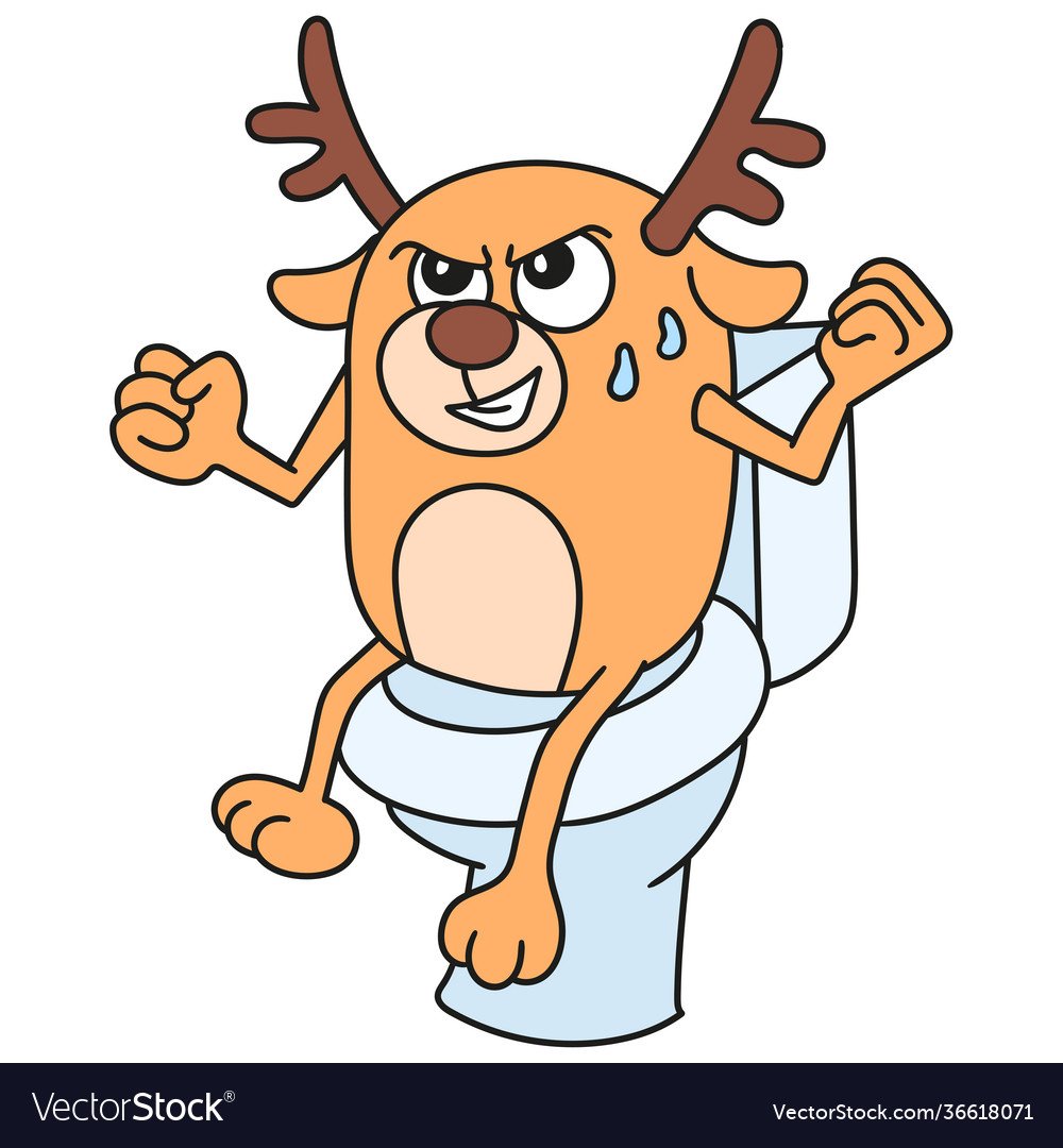 Deer pooping in toilet doodle kawaii Royalty Free Vector