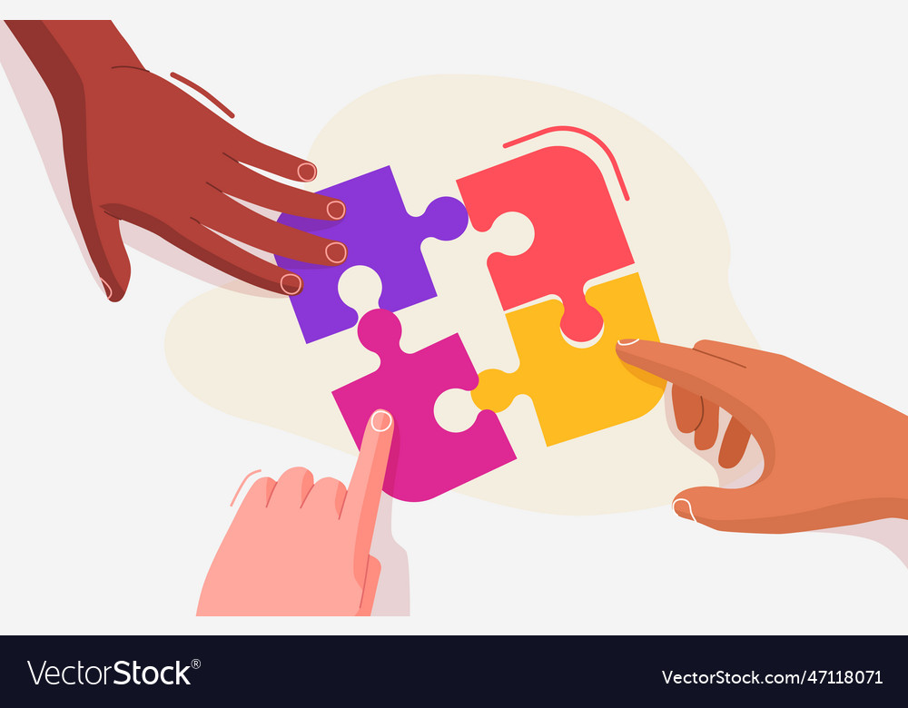 Hands Solving Jigsaw Puzzle - Teamwork