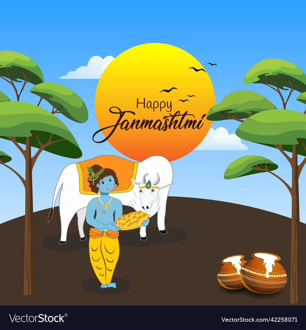 Happy janmashtmi greeting card design Royalty Free Vector