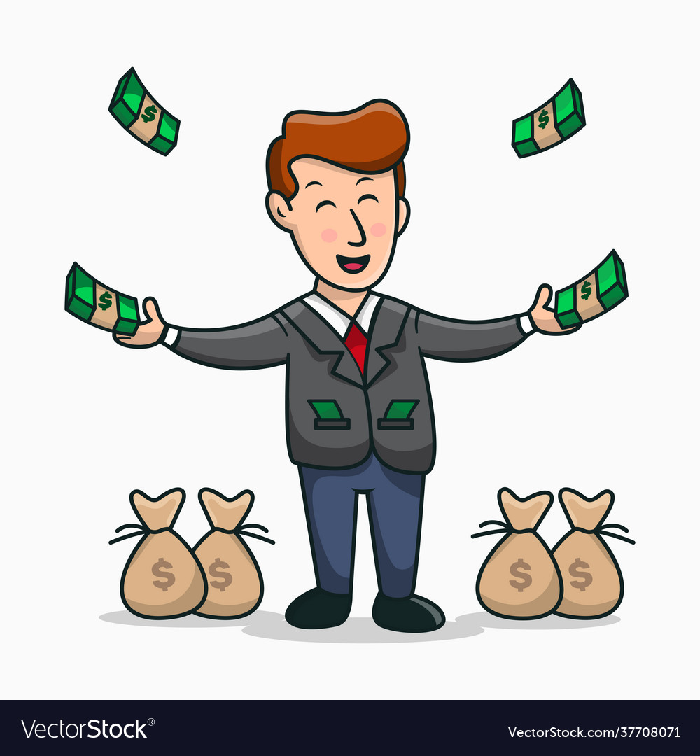 Happy rich man playing with his money cartoon Vector Image