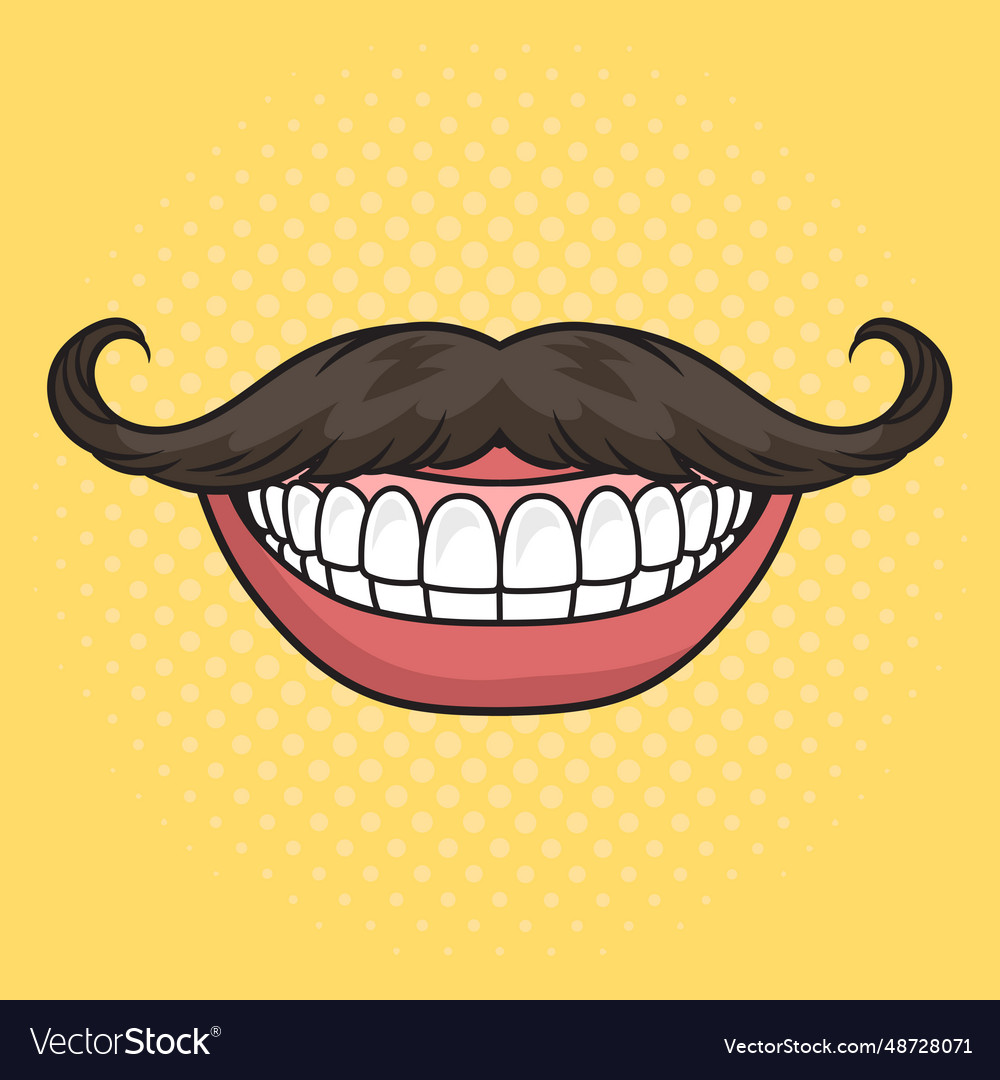 Male smile with mustache mouth pop art Royalty Free Vector