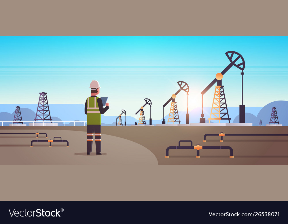 Oil Rig Engineer with Tablet