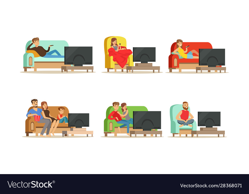 People Characters Sitting On Cozy Couch And Vector Image