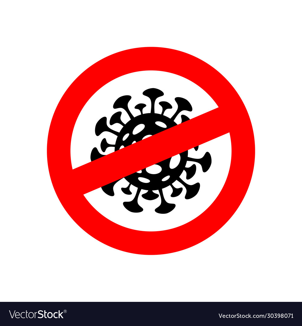 Red prohibition sign and black virus on white