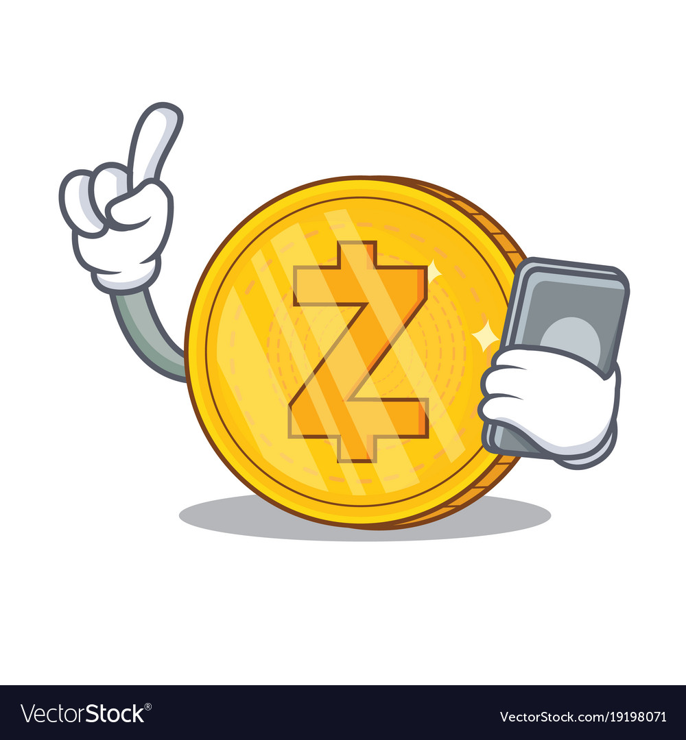 Mit Telefon zcash Münze Zeichen Cartoon