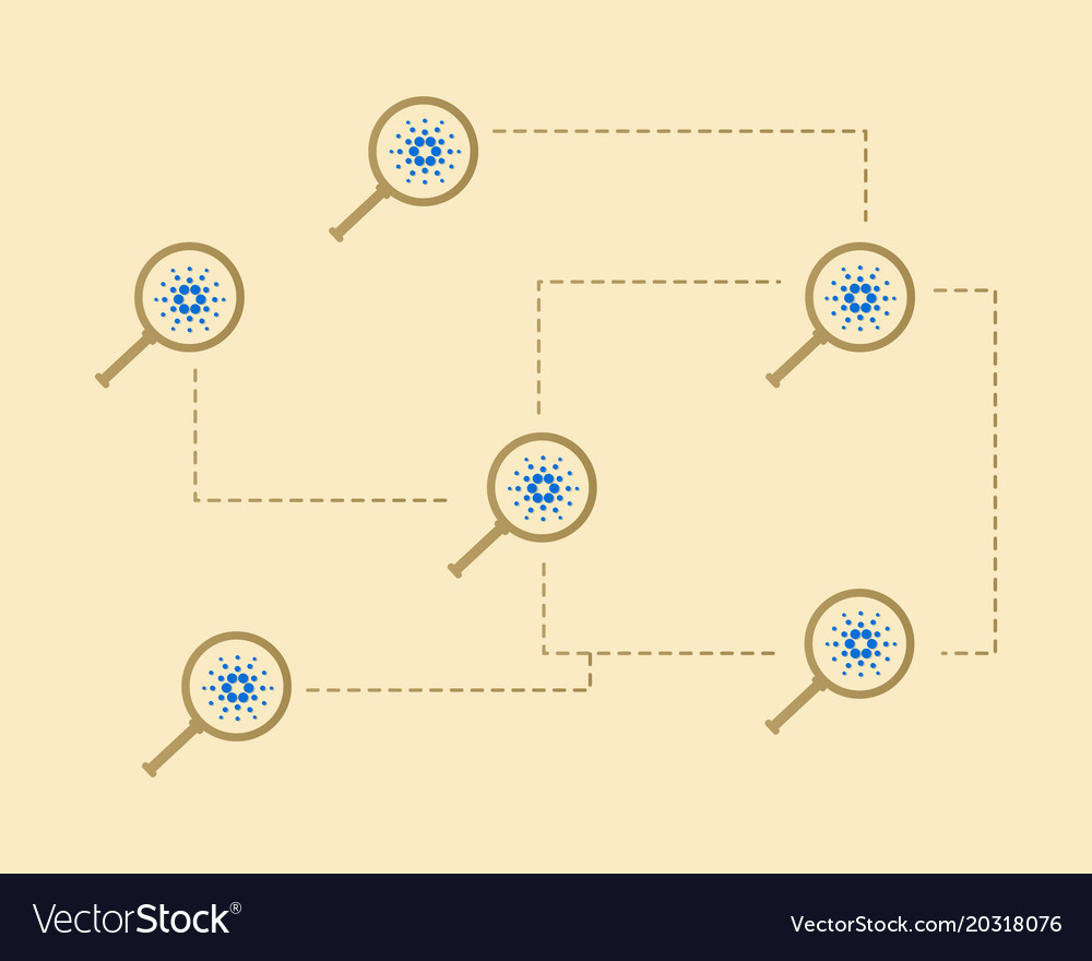 Blockchain cardano with magnifying style