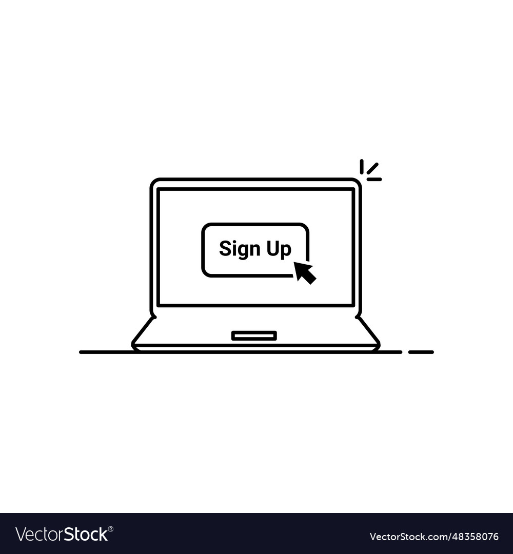 Click on sign up button linear laptop concept vector image Click on sign up button linear laptop concept