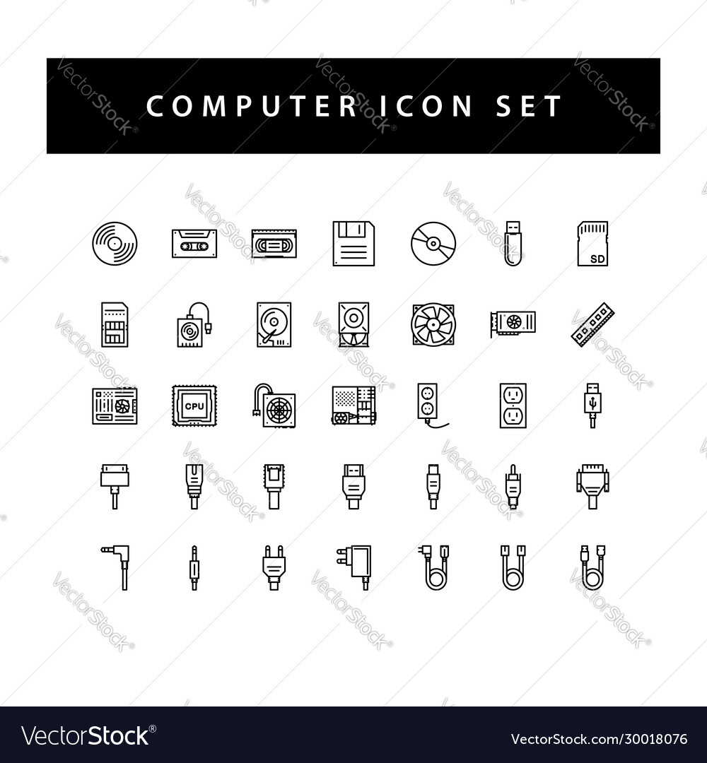 Computer hardware icon set with black color Vector Image