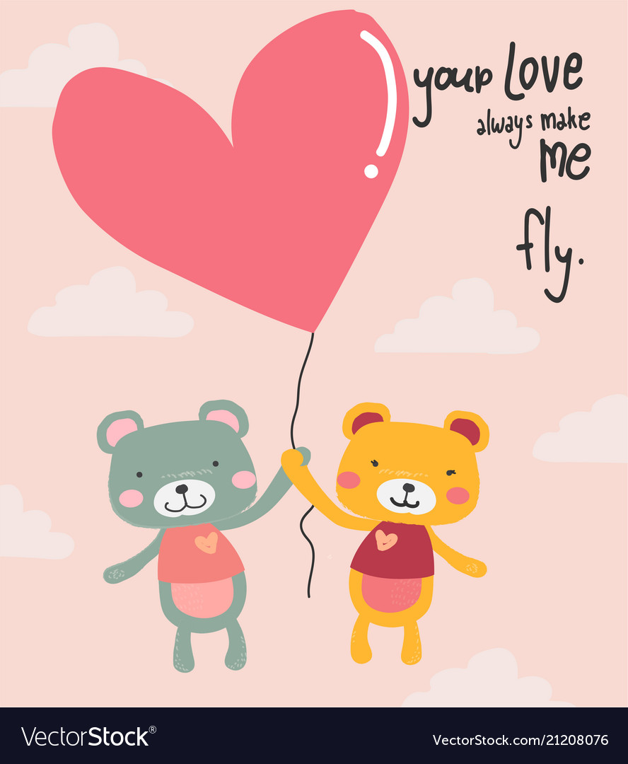 Süße Cartoon Teddybären fliegen mit Herz vector image Süße Cartoon Teddybären fliegen mit Herz