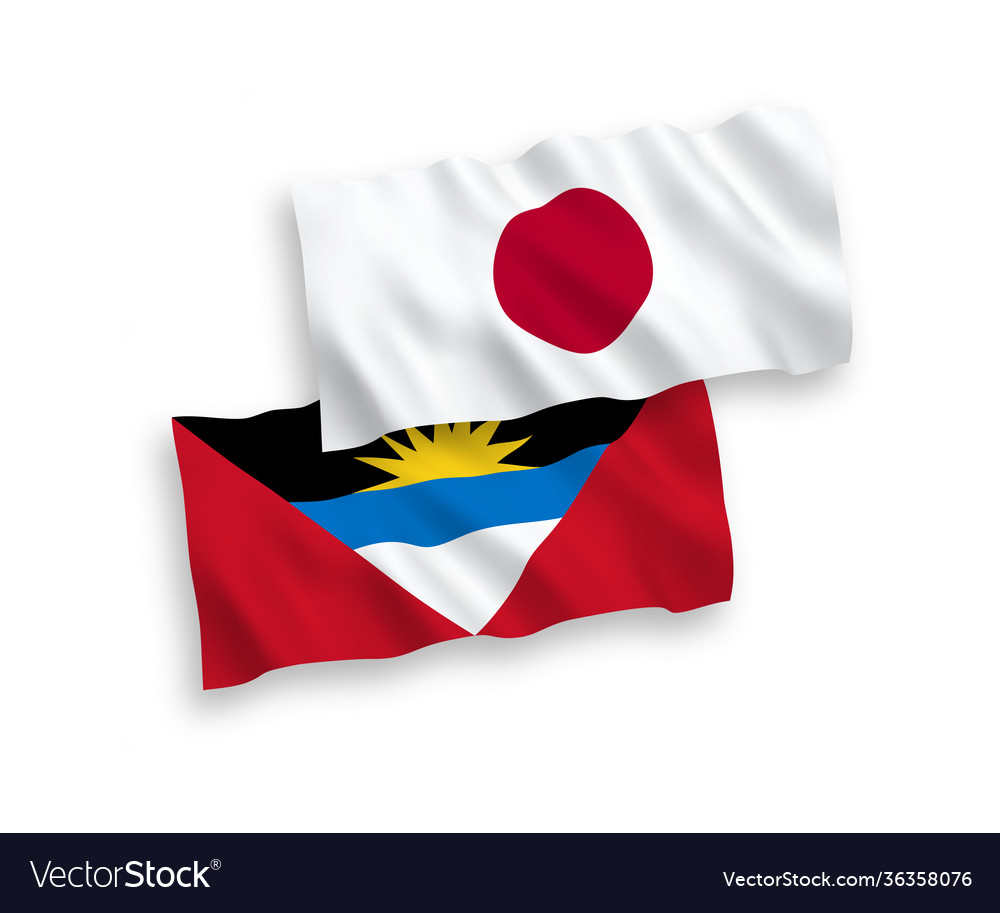 Flags japan and antigua barbuda on a white