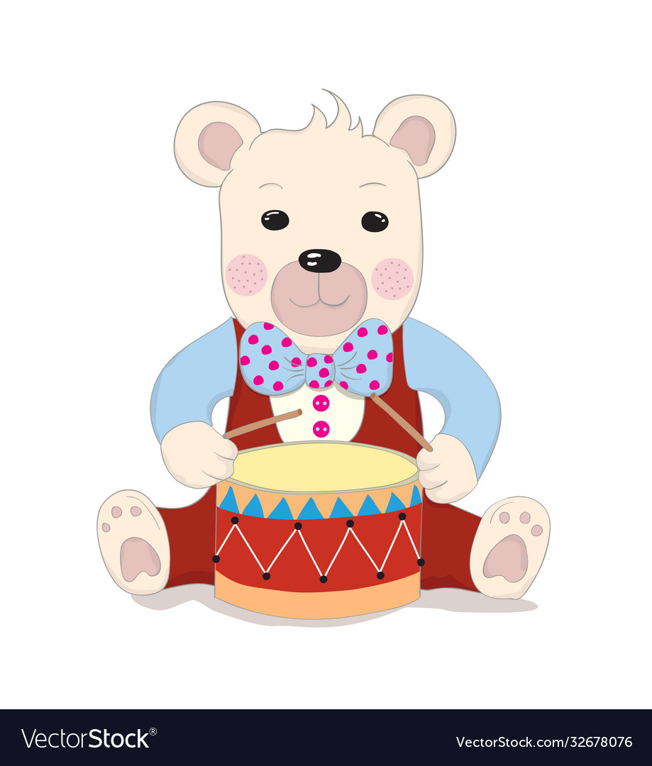 Hand drawn style cute little bear cartoon drum