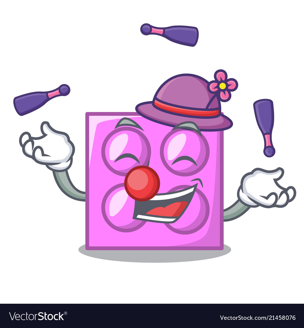 Juggling toy brick mascot cartoon