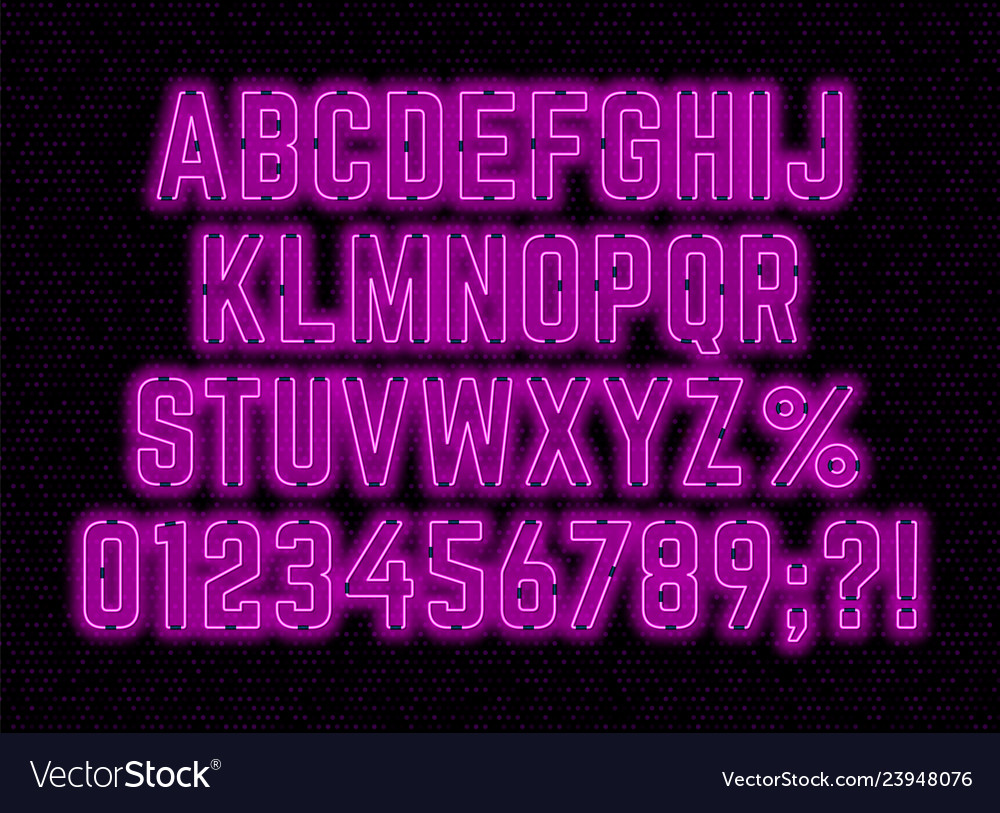 Neon pink font with numbers and punctuation marks