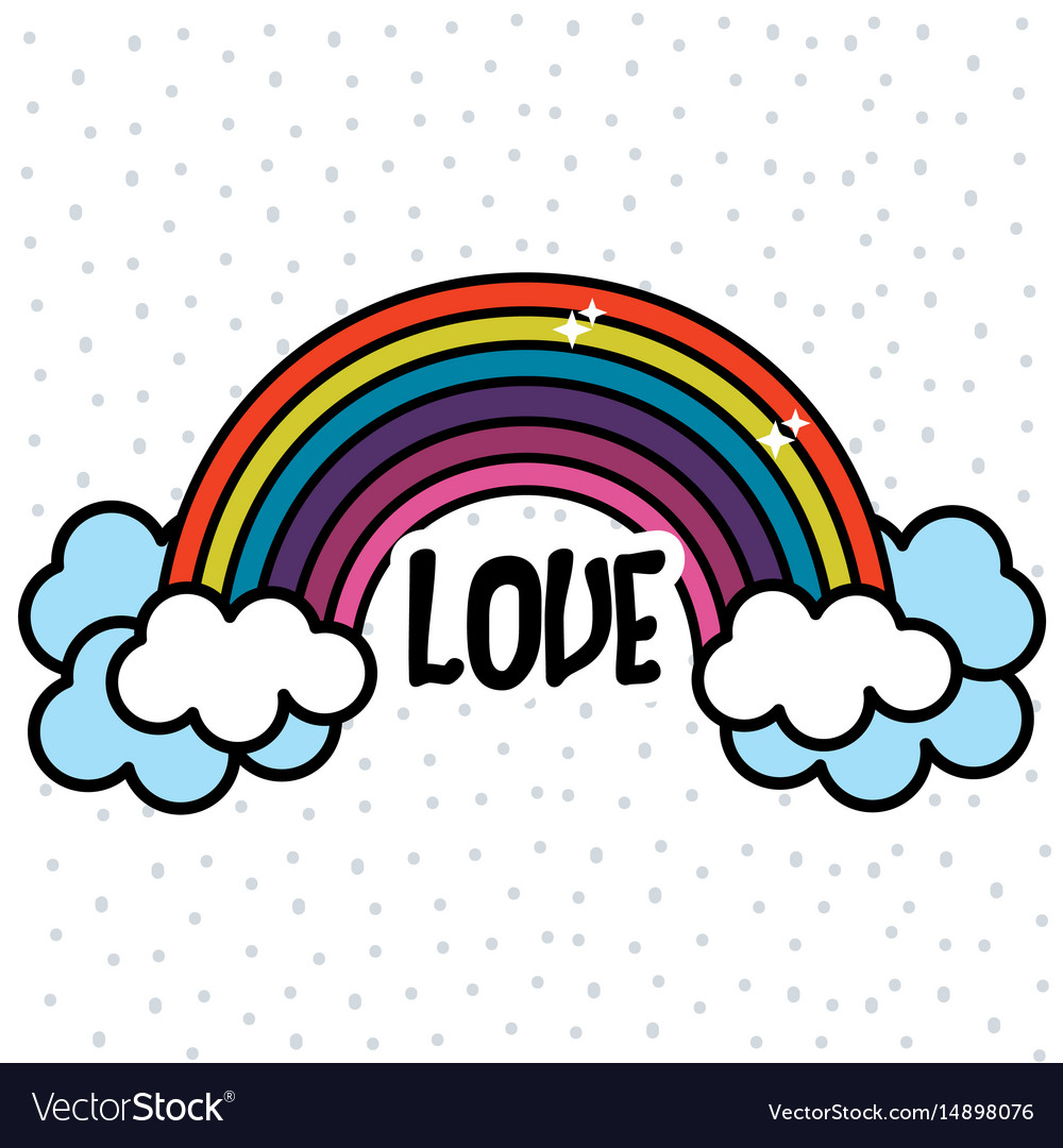 Rainbow and cloud with peace and love message Vector Image