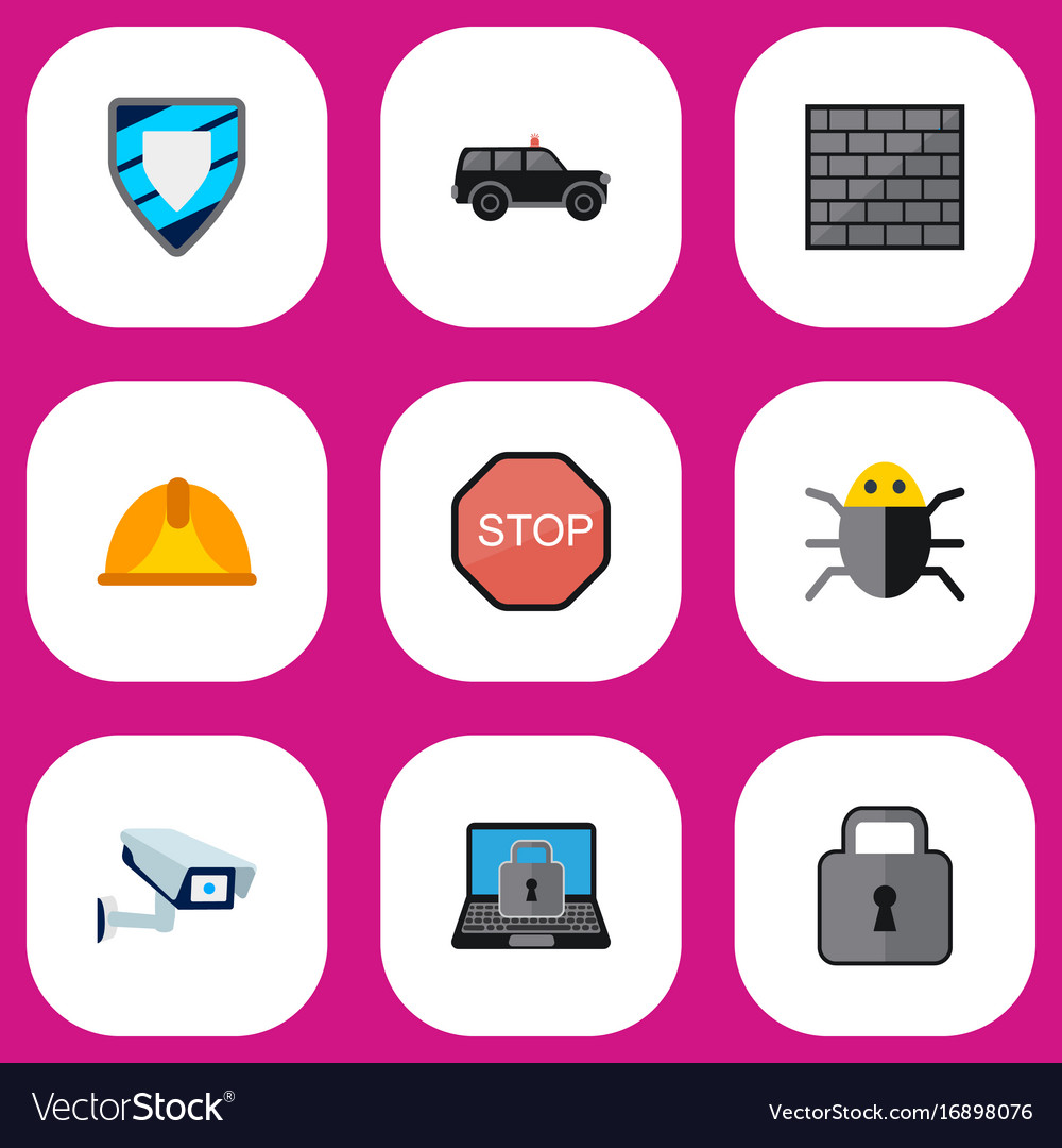 Set of 9 editable security flat icons includes