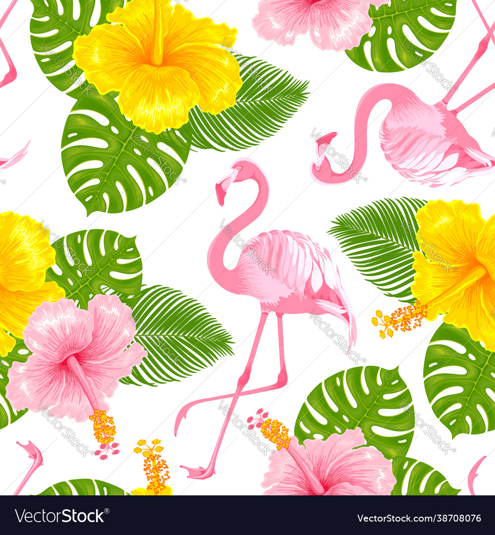 Tropical seamless pattern with flamingo vector image Tropical seamless pattern with flamingo