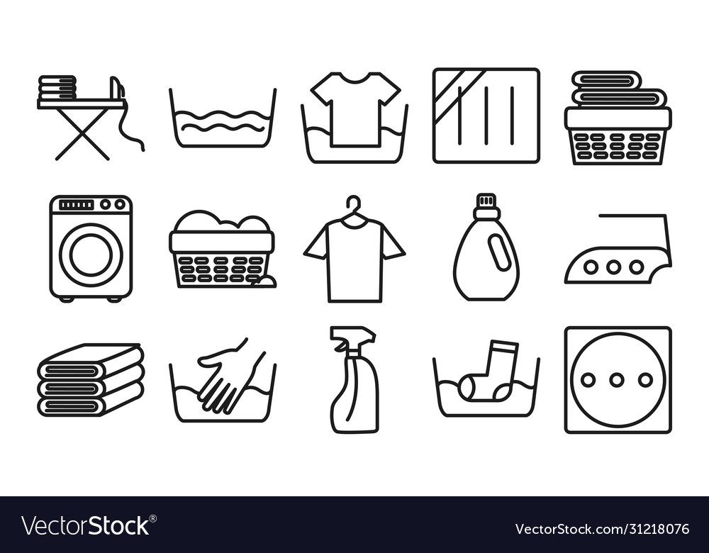 Washing machine and textile care icon set line Vector Image