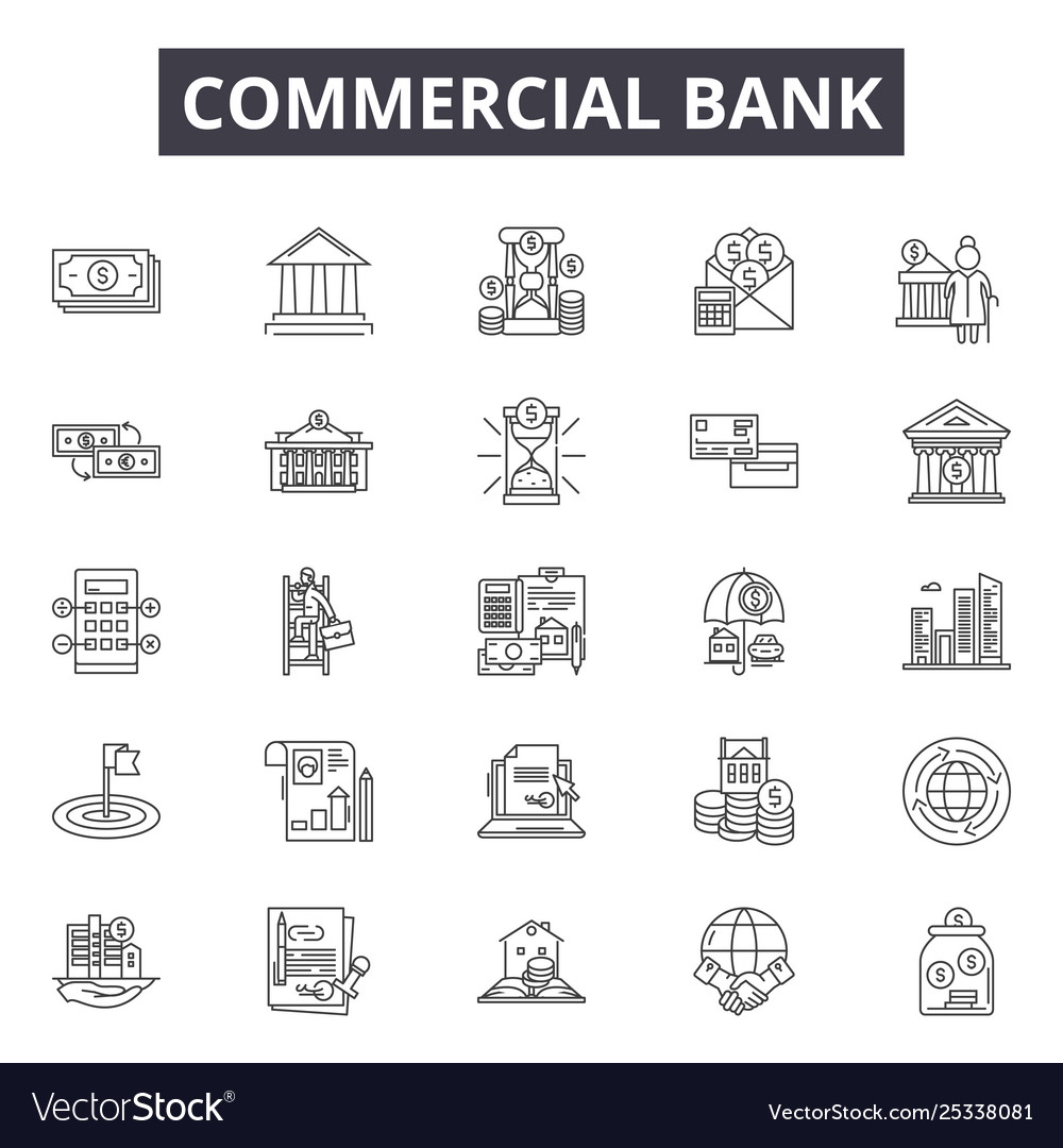 Commercial bank line icons signs set