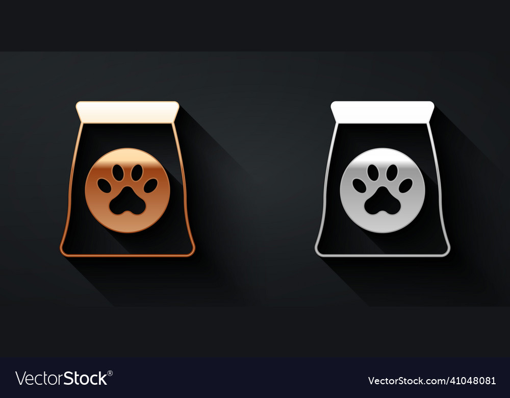 Gold and silver bag of food for pet icon isolated