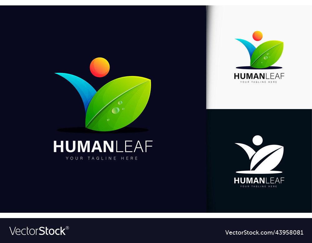 Human leaf logo design with gradient