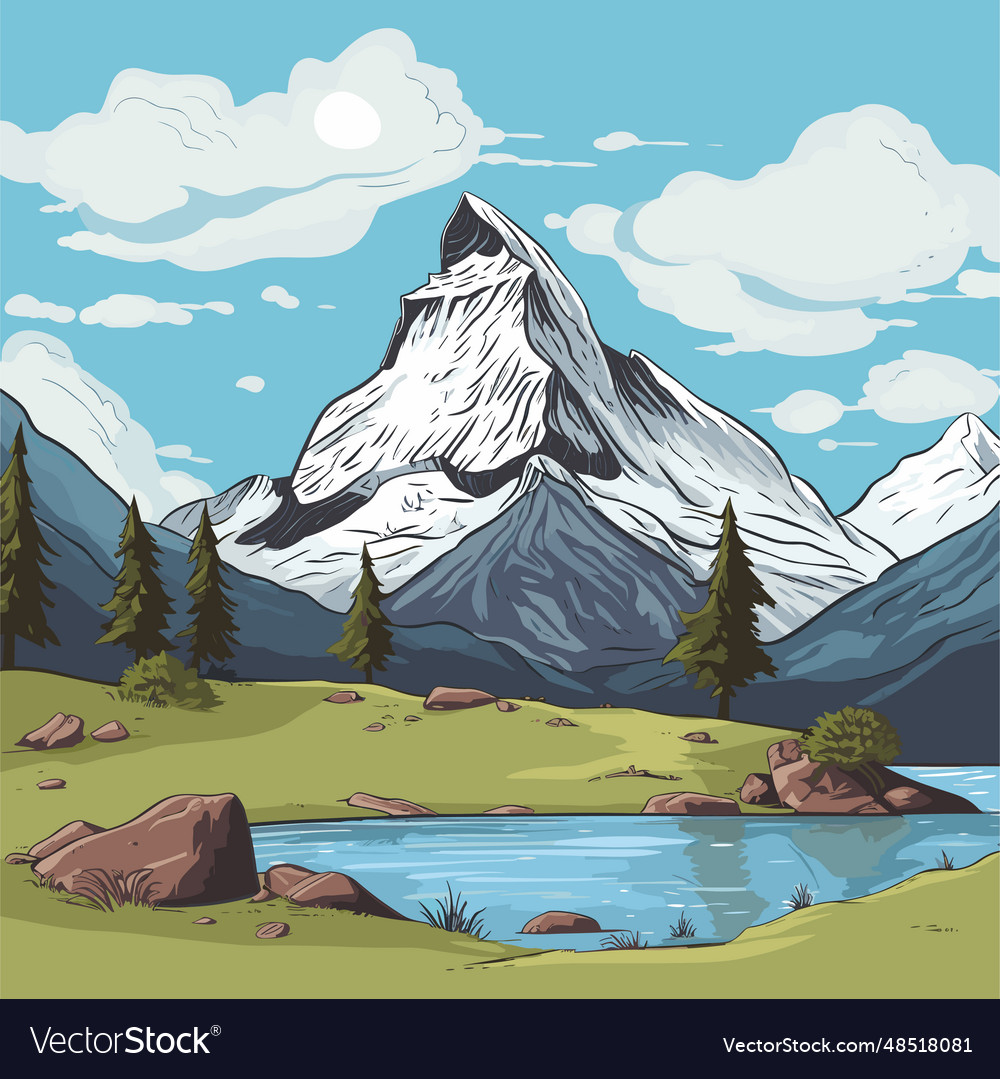 Matterhorn hand-drawn comic doodle Royalty Free Vector Image