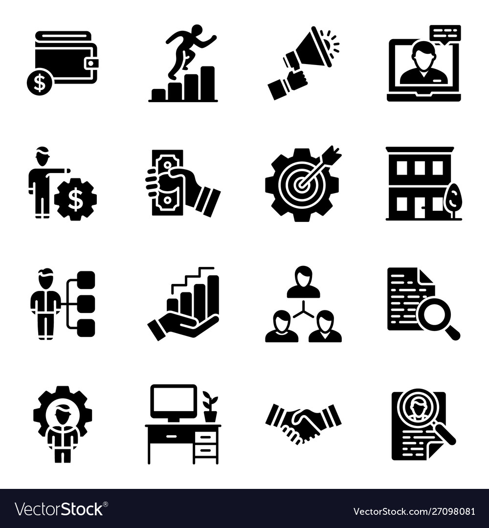 Online business glyph icons pack vector image Online business glyph icons pack