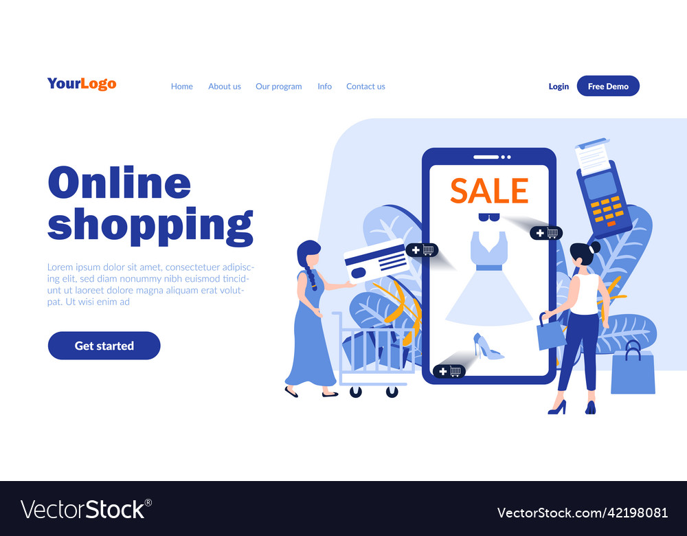 Online shopping landing page template Royalty Free Vector