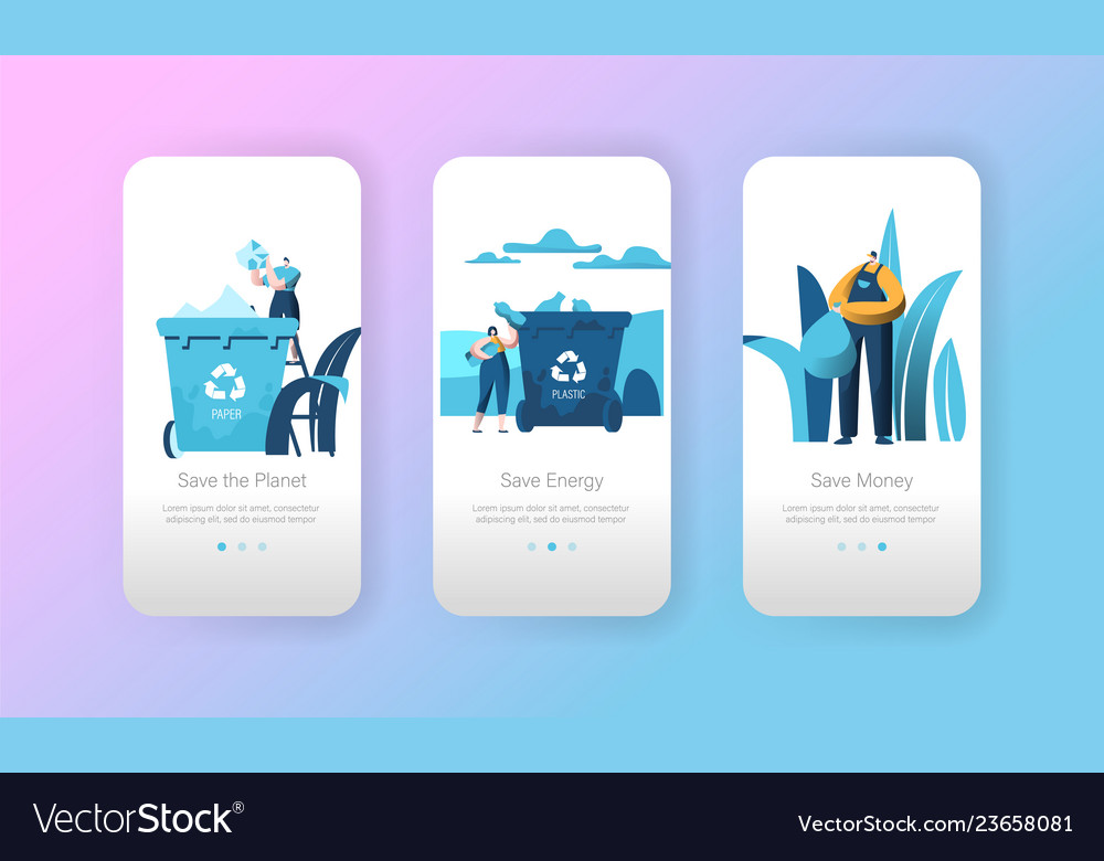 Recycle paper garbage bin mobile app page Vector Image Recycle paper garbage bin mobile app page