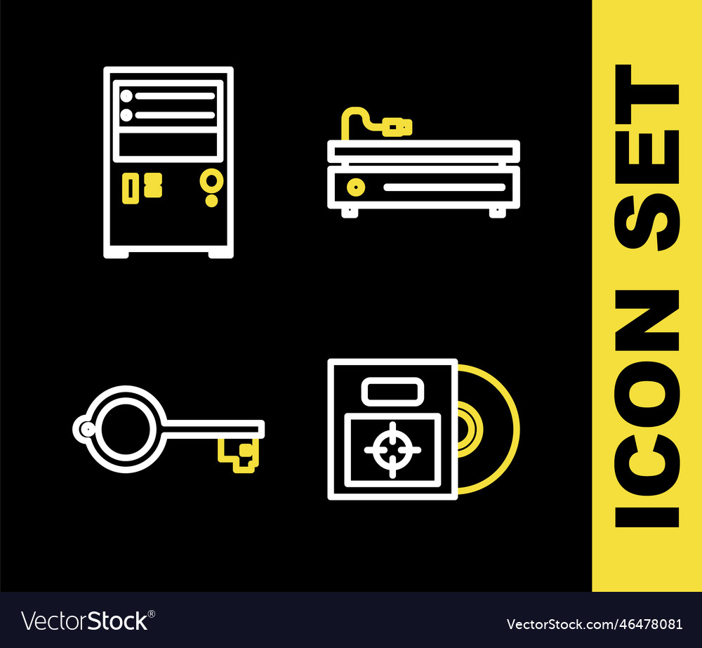 Set line video game console cd or dvd disk in box vector image Set line video game console cd or dvd disk in box
