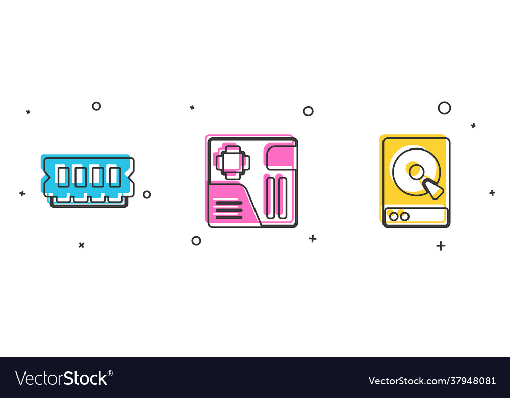 Set ram random access memory motherboard digital vector image Set ram random access memory motherboard digital