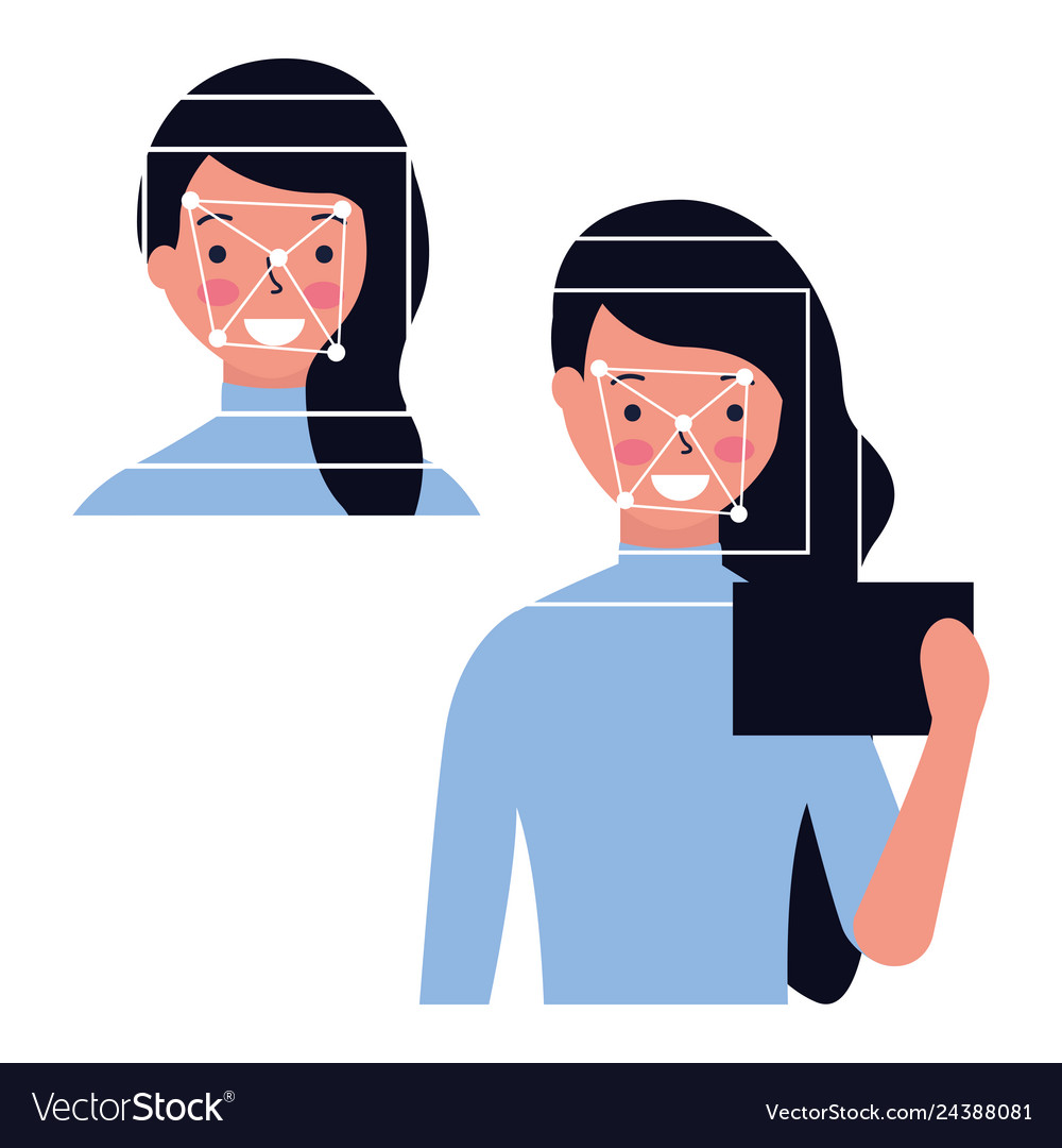 Woman face scan process gadget