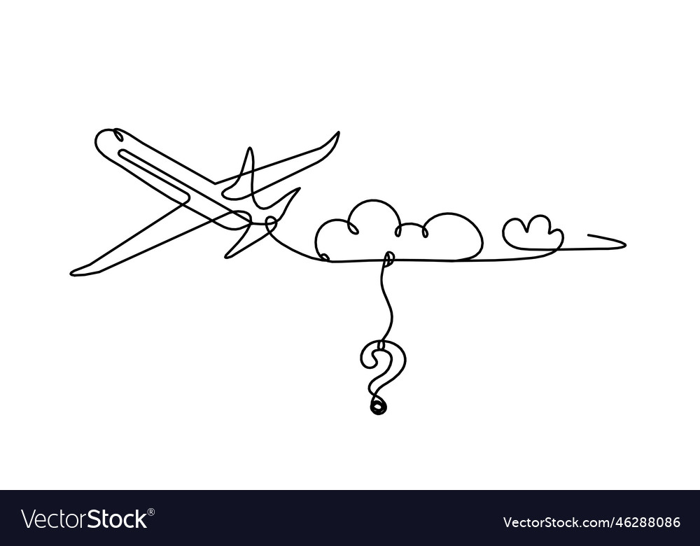 Abstract plane with question mark as line drawing