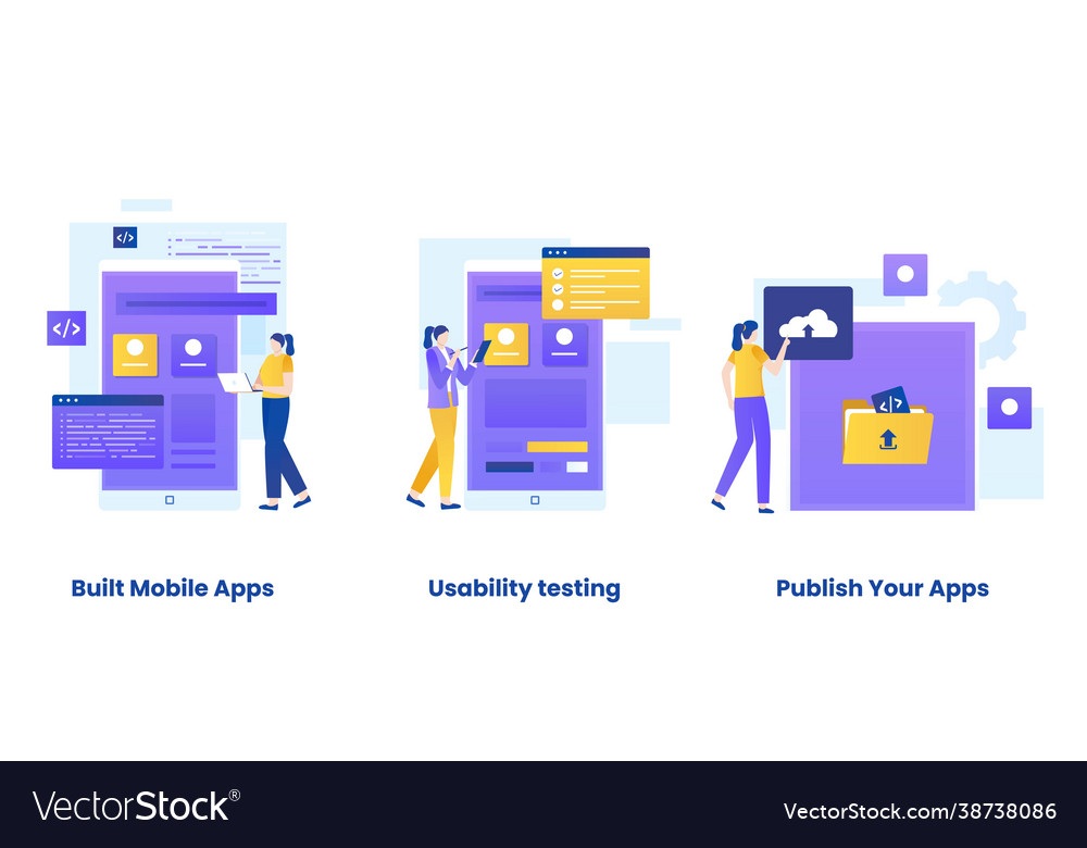 Built mobile apps concept set vector image Built mobile apps concept set