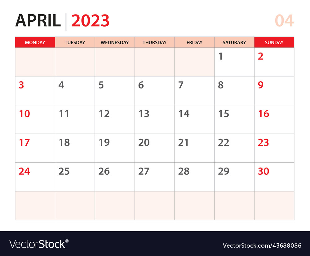 Calendar planner 2023 - april 2023 template Vector Image