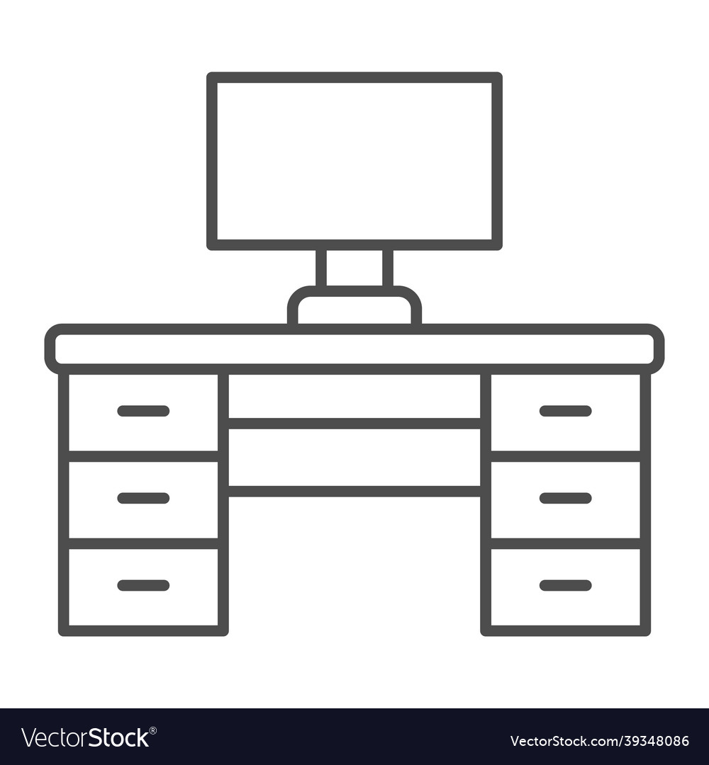 Computer desk workplace table with drawers thin vector image Computer desk workplace table with drawers thin
