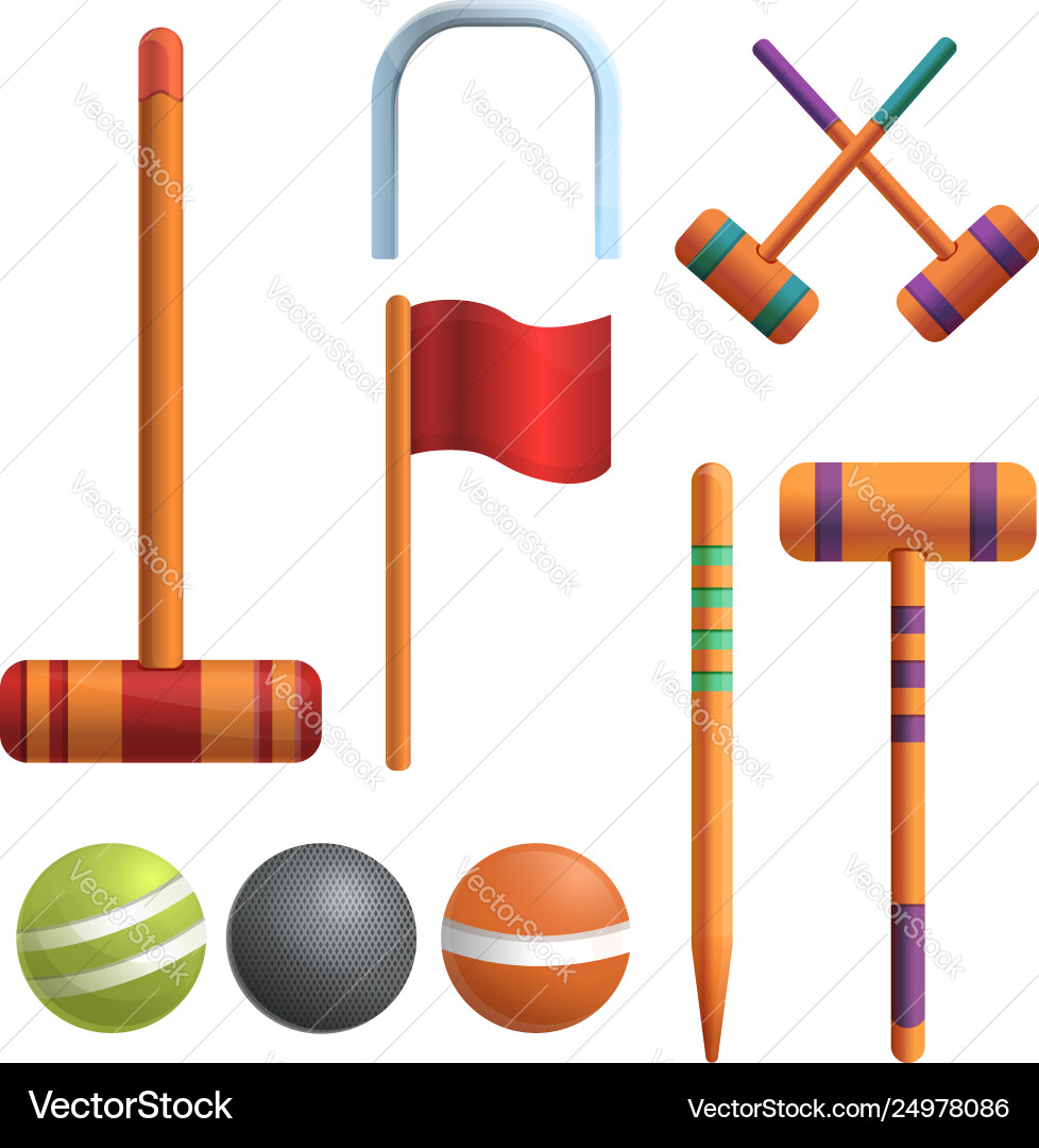 Croquet icons set cartoon style Royalty Free Vector Image
