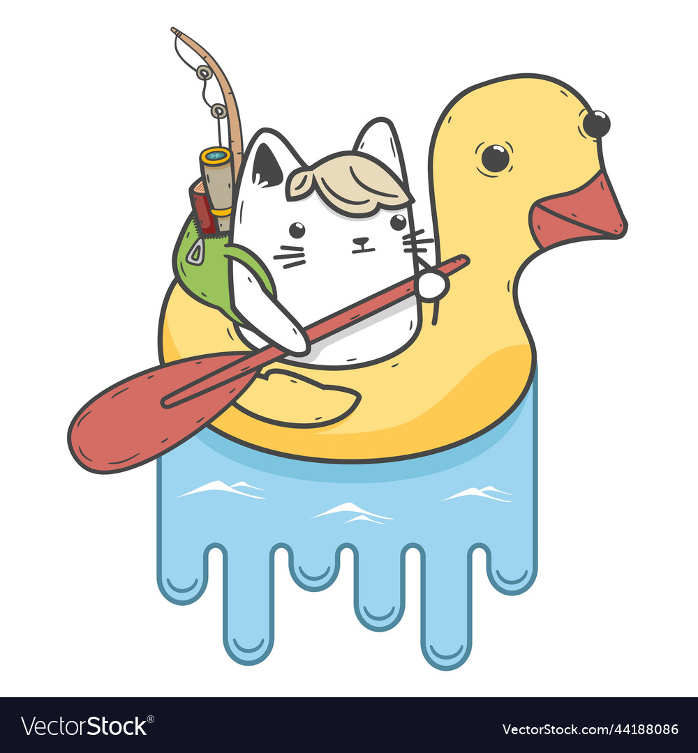 Funny cat floating on the inflatable duckling vector image Funny cat floating on the inflatable duckling