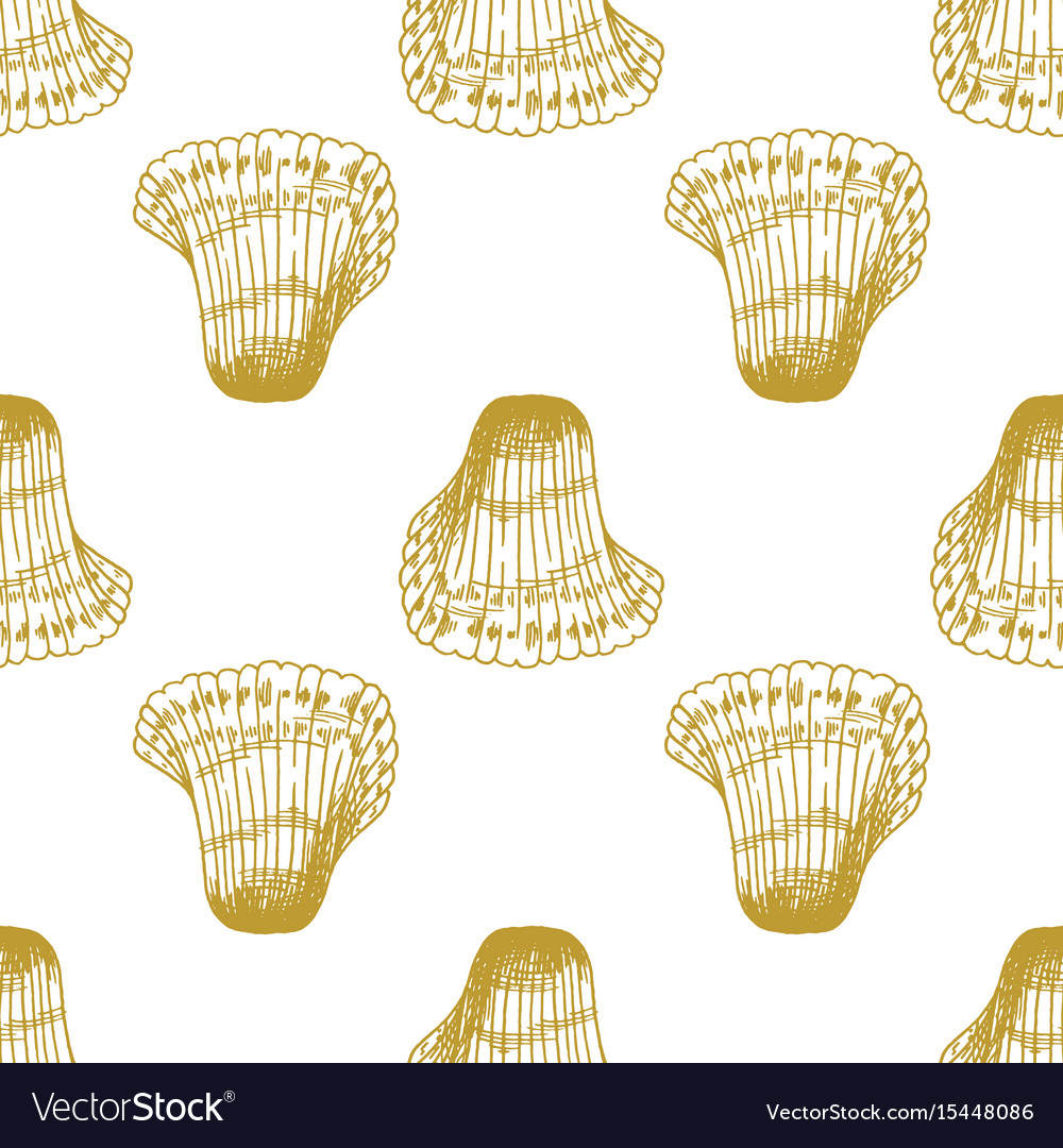 Golden sketch seashell decor seamless pattern