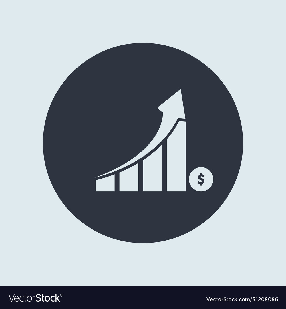 Growing graph dollar white color up simple symbol vector image Growing graph dollar white color up simple symbol