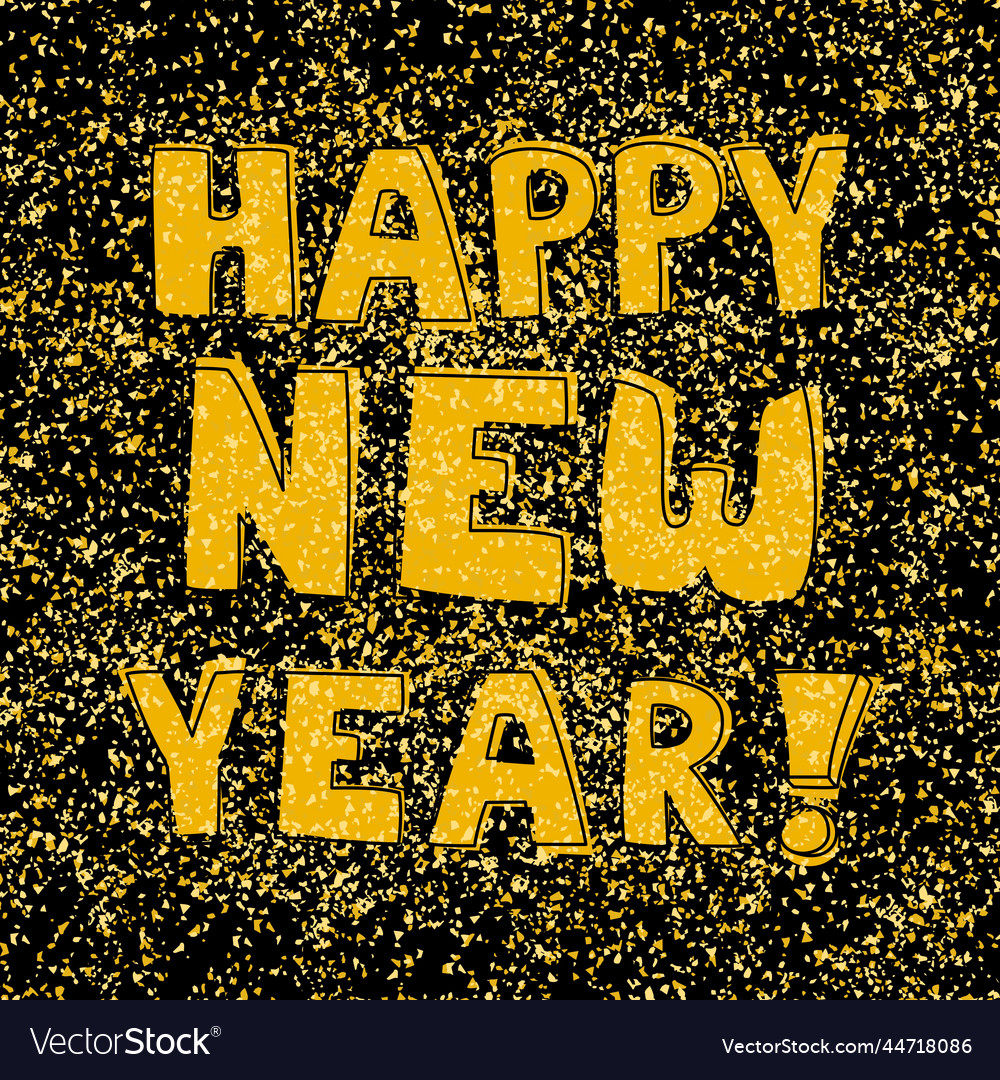 Happy new year hand drawn golden wishes on black