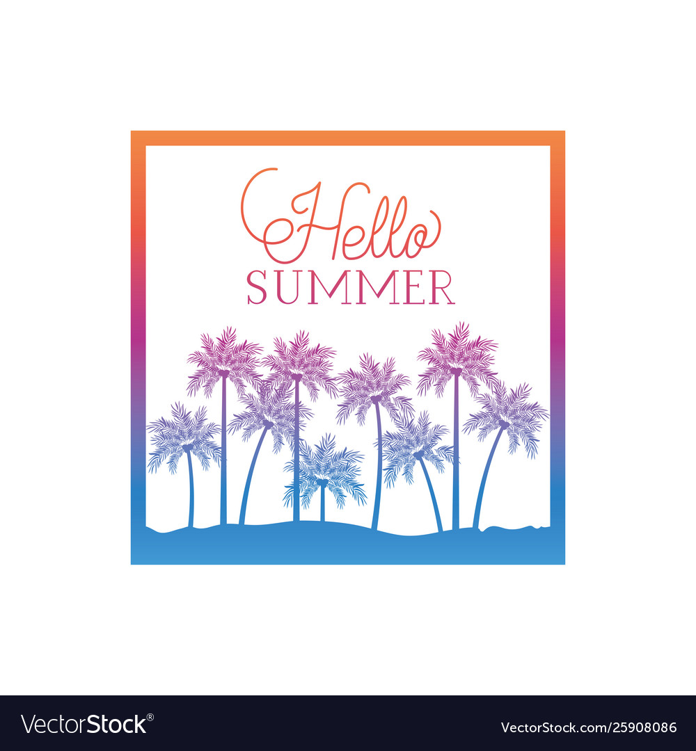 Hello summer label with colorful frame Vector Image Hello summer label with colorful frame