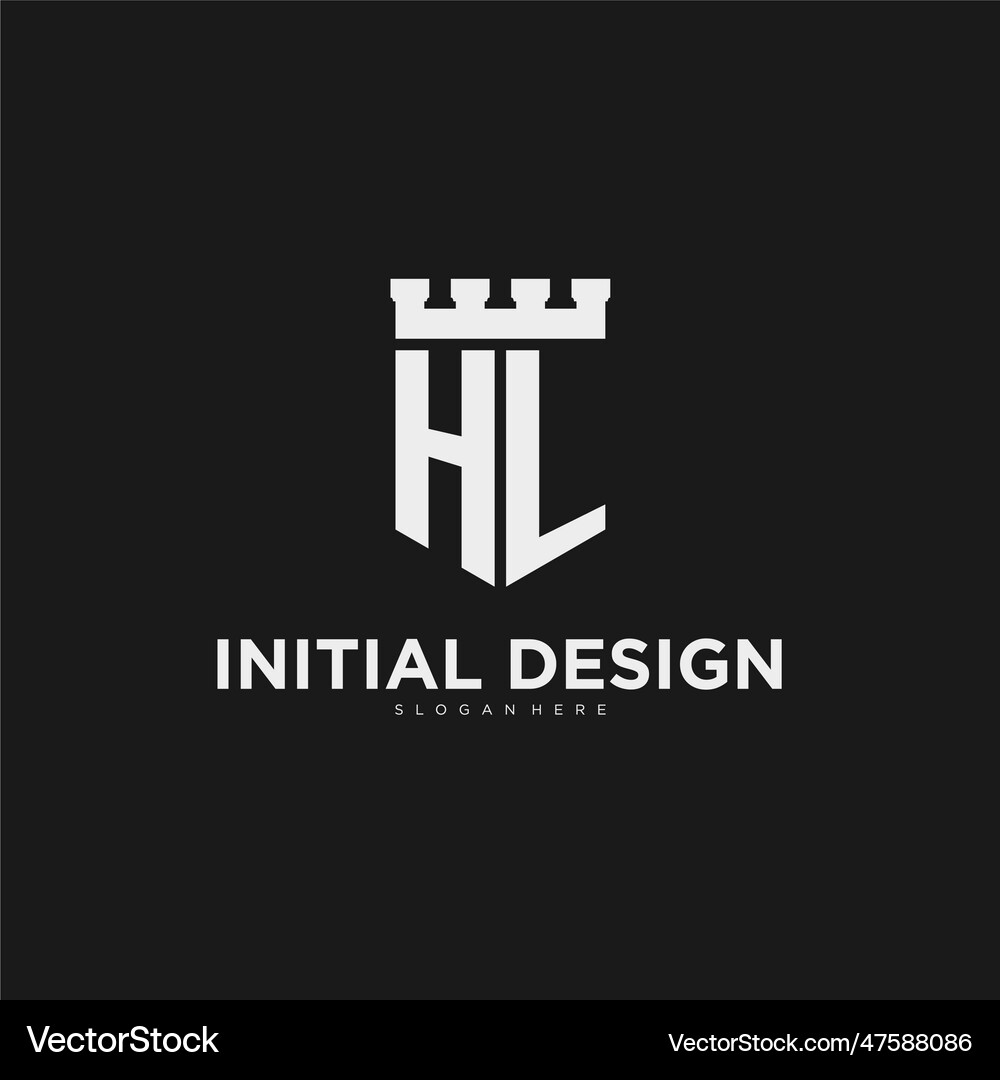 Initials hl logo monogram with shield Royalty Free Vector