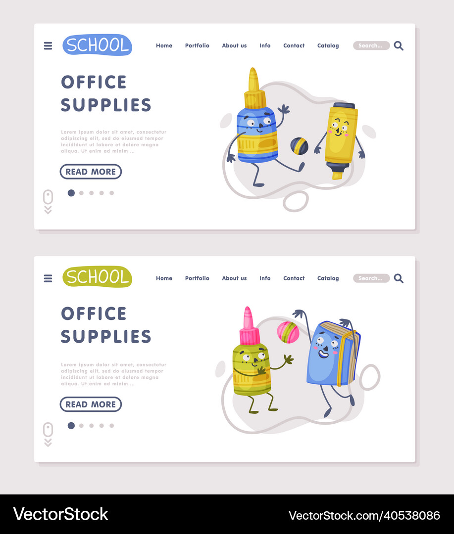 Landing page with funny office supplies humanized Vector Image